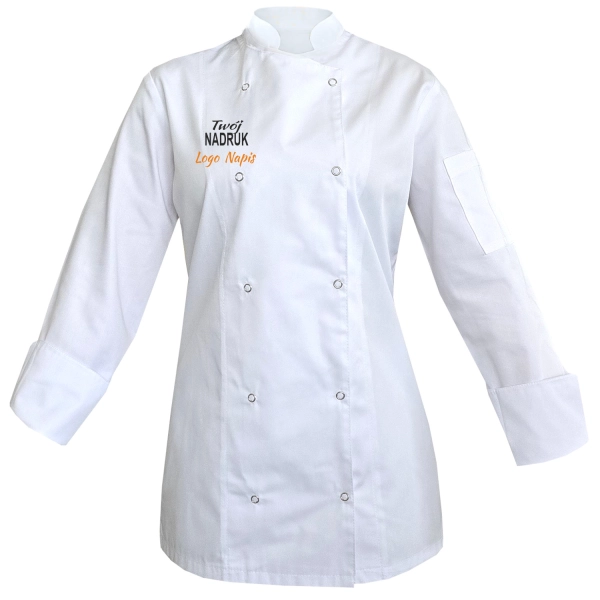 Bluza kucharska biała damska na napy długi rękaw z twoim logo nadrukiem  roz. XL – bluza kucharska – odzież gastronomicz