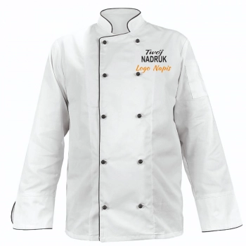 Bluza kucharska kitel biały z lamówką czarną z twoim nadrukiem logo roz. XL