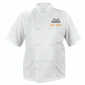 Bluza kucharska biała na guziki z twoim nadrukiem logo napisem roz. XXL – bluza kucharska – odzież gastronomiczna dla ku