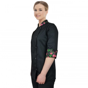 Bluza kucharska damska czarna rekaw 3/4 wzór W1 roz. XS