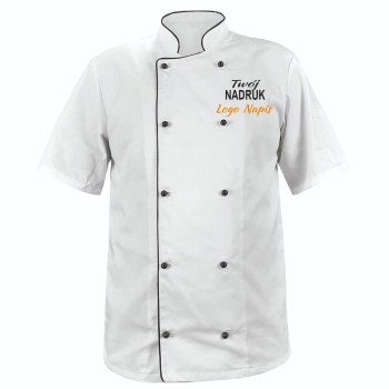 Bluza kucharska kitel biały z lamówką czarną z twoim nadrukiem logo roz. L – bluza kucharska – odzież gastronomiczna dla
