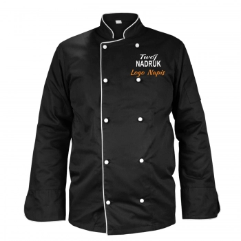Bluza kucharska kitel czarny z lamówką białą z twoim nadrukiem logo roz. XL