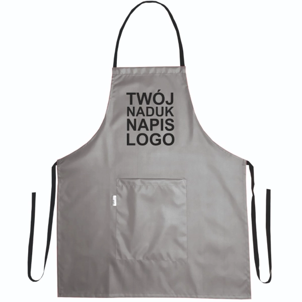 Fartuszek fryzjerski z twoim napisem logo szary – odzież gastronomiczna gastronix.pl