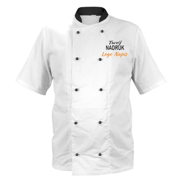 Bluza kucharska kitel biały z wstawkami czarnymi z twoim nadrukiem logo roz. L – bluza kucharska – odzież gastronomiczna