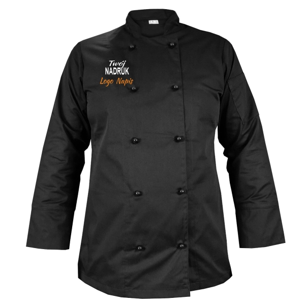 Bluza kucharska damska kitel czarny z twoim nadrukiem logo roz. XXL – bluza kucharska – odzież gastronomiczna dla kuchar