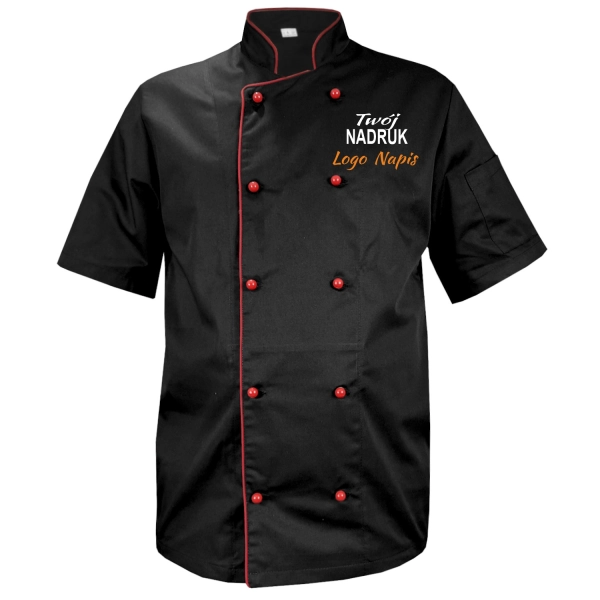 Bluza kucharska kitel czarny z lamówką czarny z twoim nadrukiem logo roz. S – bluza kucharska – odzież gastronomiczna dl
