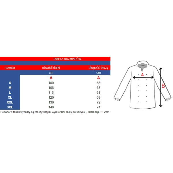 Bluza kucharska czarna na guziki z twoim nadrukiem logo napisem roz. 3XL – bluza kucharska – odzież gastronomiczna dla kucharzy - inne ujęcie