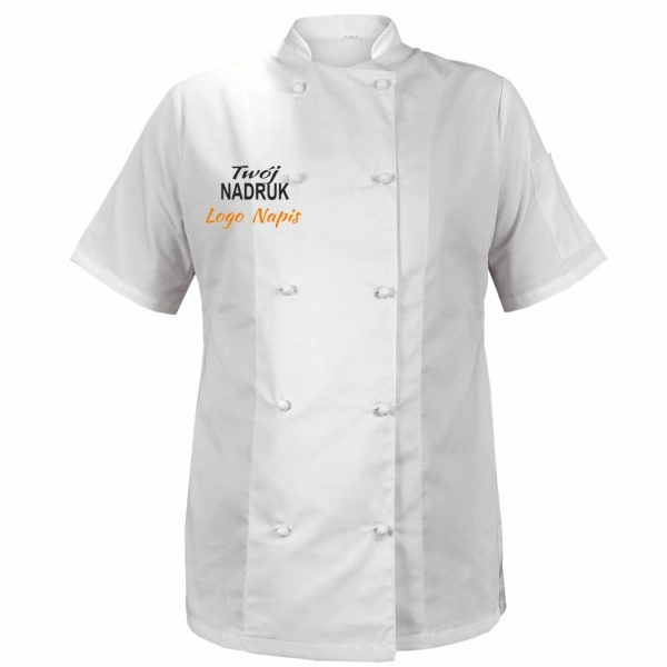 Bluza kucharska damska kitel biały z twoim nadrukiem logo roz. L – bluza kucharska – odzież gastronomiczna dla kucharzy