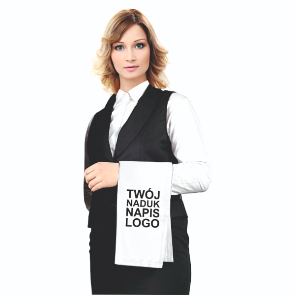 Chusta kelnerska biała z twoim napisem logo szer.35cm dł.70cm – odzież gastronomiczna gastronix.pl