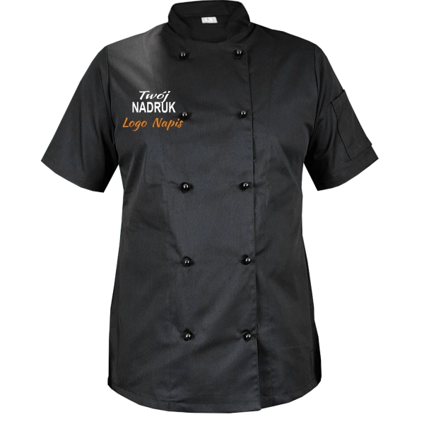 Bluza kucharska damska kitel czarny z twoim nadrukiem logo roz. XS – bluza kucharska – odzież gastronomiczna dla kucharz