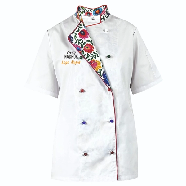 Bluza kucharska damska kitel biały W5 z twoim nadrukiem logo roz. M – bluza kucharska – odzież gastronomiczna dla kuchar