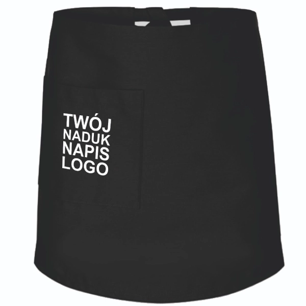 Zapaska długość 60cm czarna z twoim logo nadrukiem napisem – zapaska kelnerska – odzież gastronomiczna dla kelnerów i ku
