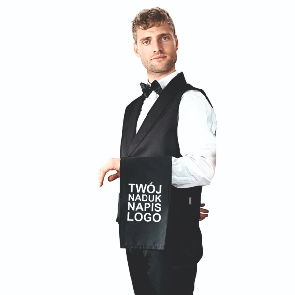 Chusta kelnerska czarna z twoim napisem logo szer.35cm dł.70cm – odzież gastronomiczna gastronix.pl